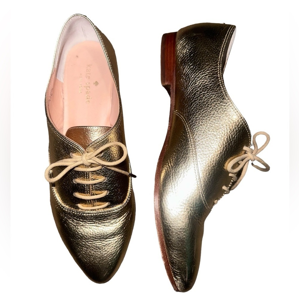 KATE SPADE Carmila Gold Oxford Leather Shoes  Size 7 1/2M - Picture 2 of 7